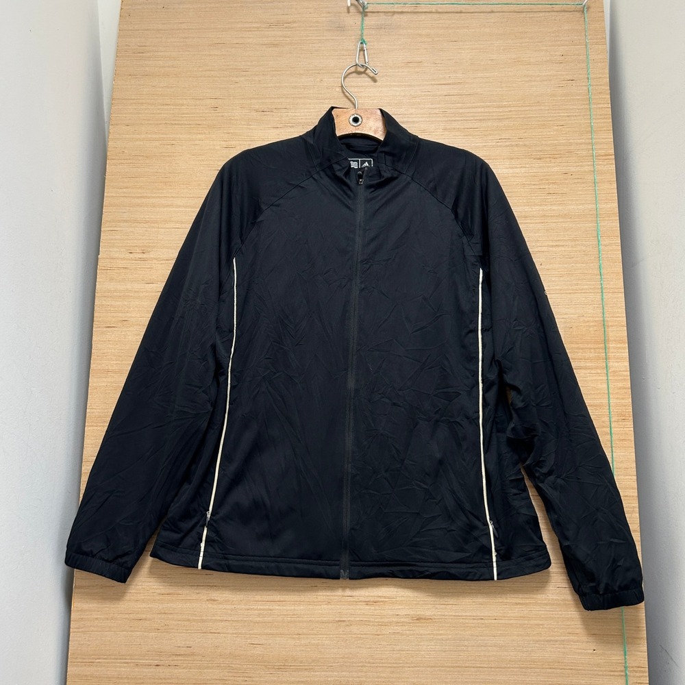 Adidas ClimaProof Windbreaker Jacket Black White Piping Full Zip Mens Large